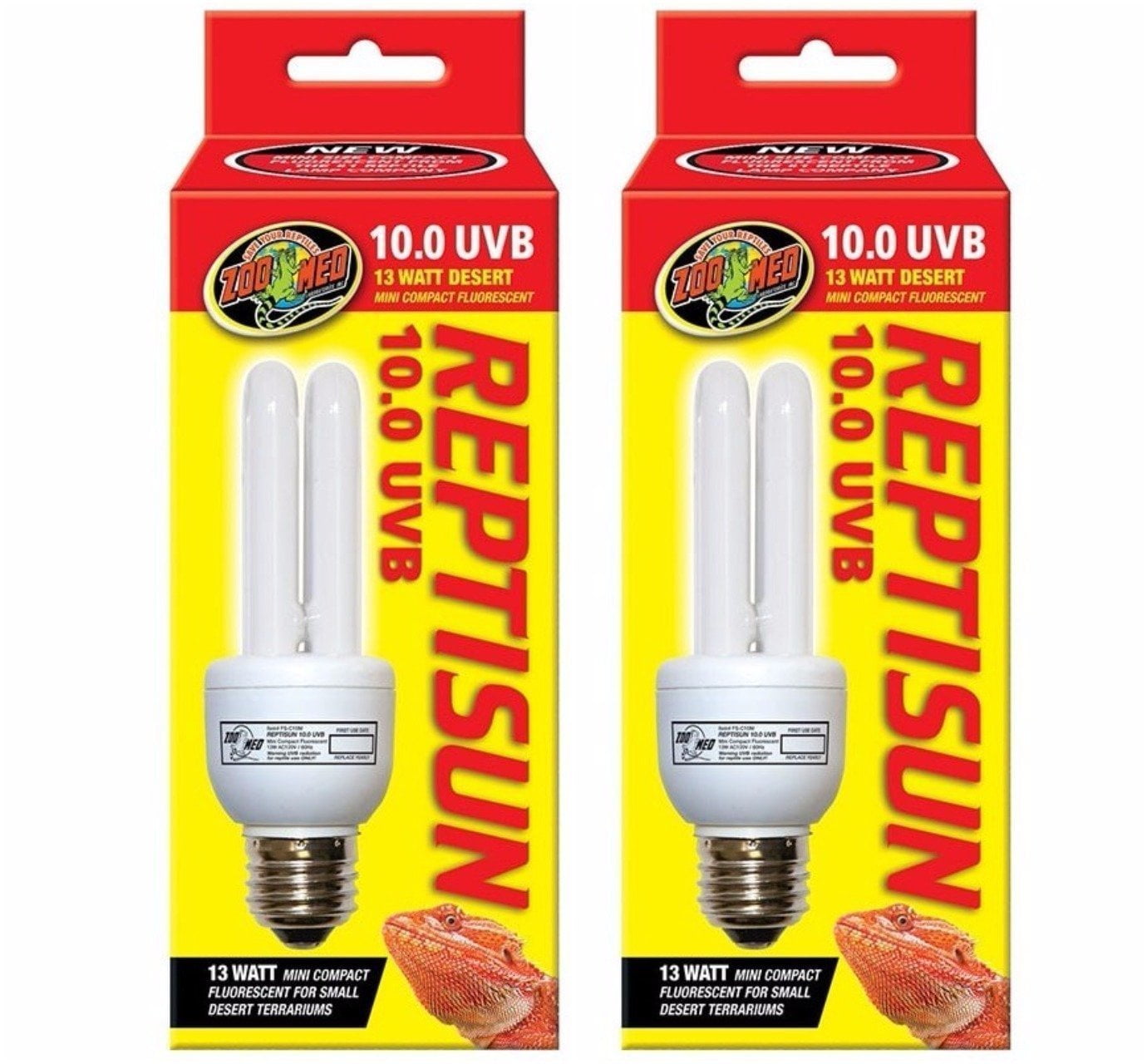 2 Pack Zoo Med Reptisun 10.0 Uvb Mini Compact Fluorescent