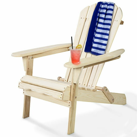 Gymax Foldable Fir Wood Adirondack Chair Patio Deck Garden