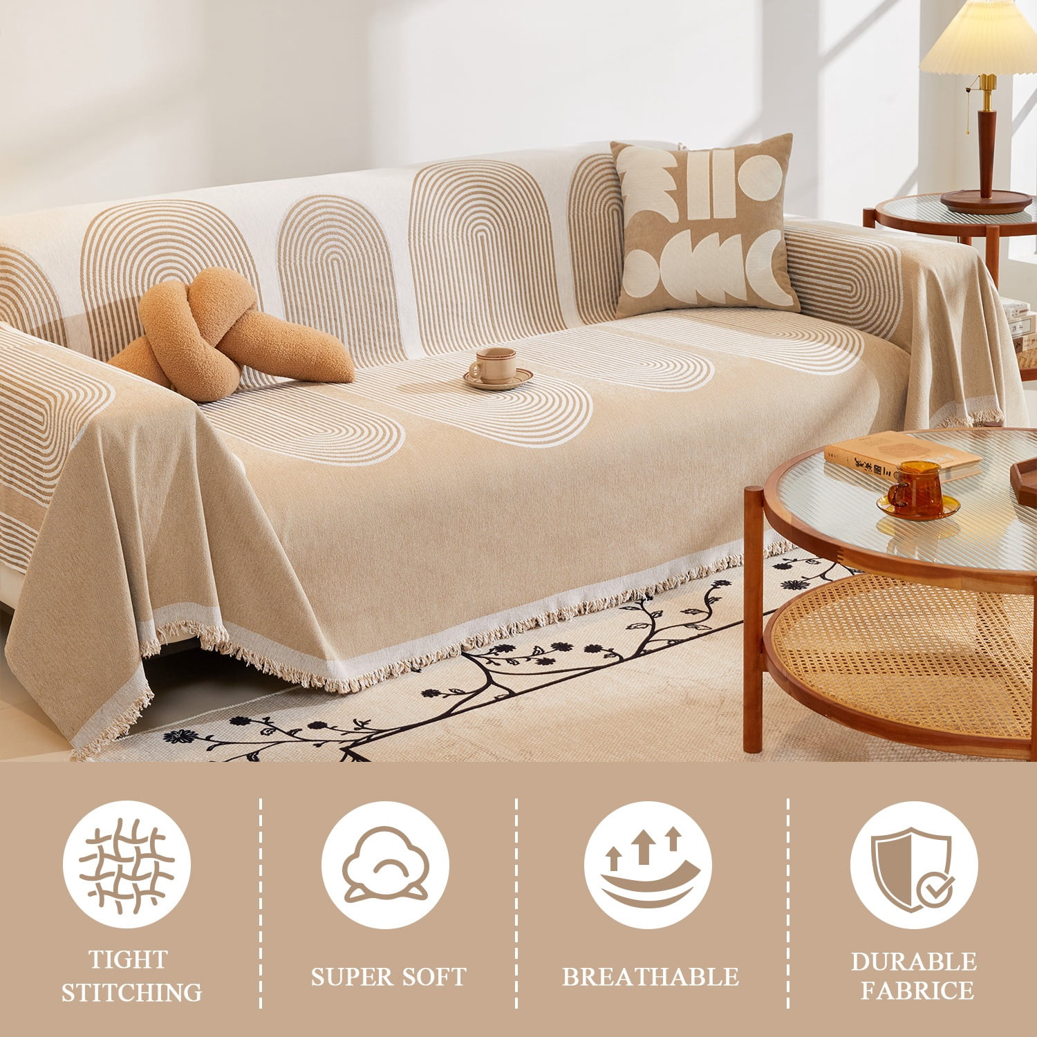NAYOROOM Artistic Beige Sofa Cover，Couch Cover Protector Slipcover Sofa Towel Furniture Cover for Living Room（71"x 134" X-Large）