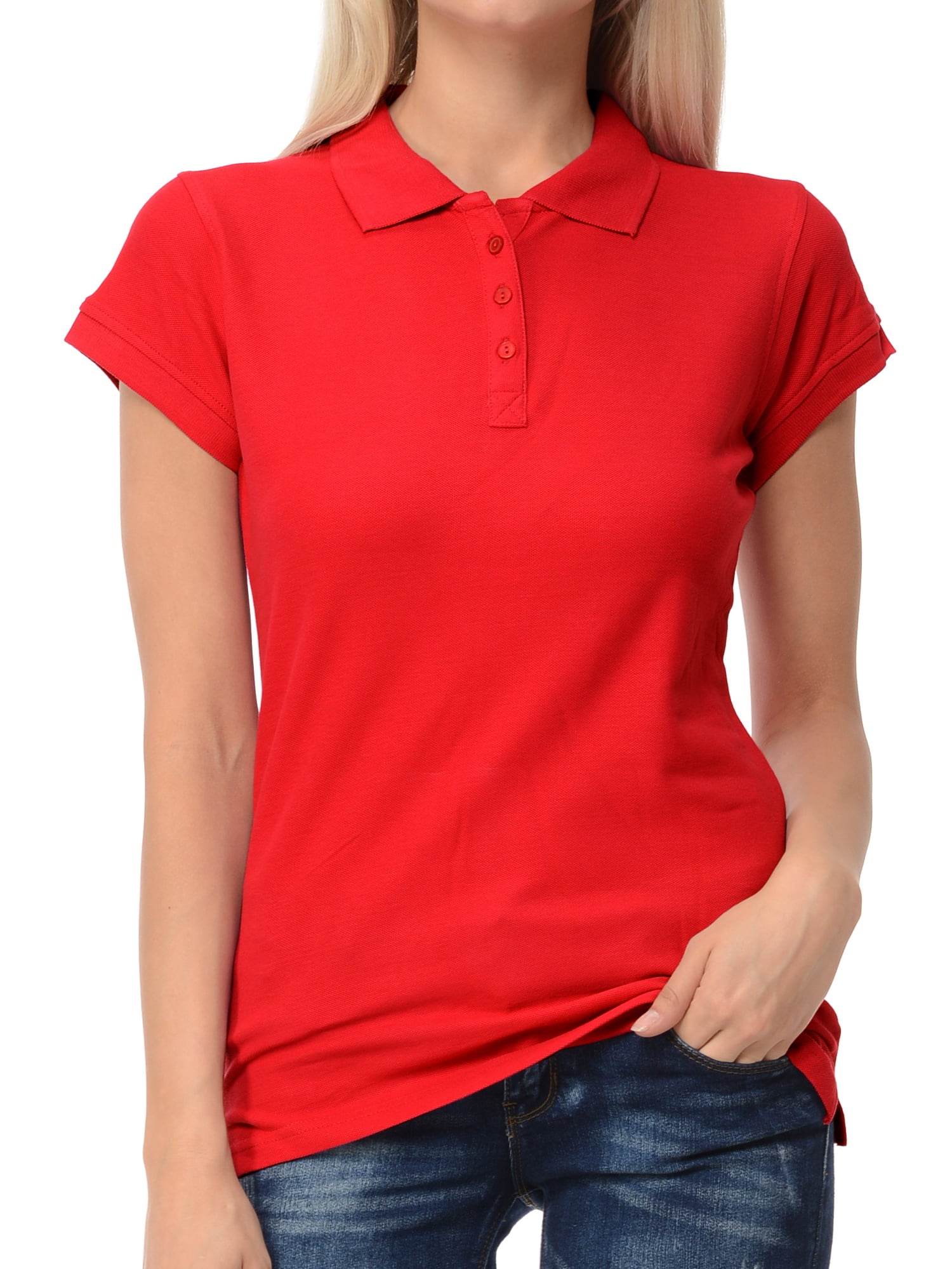 Basico - Basico Red Polo Collared Shirts For Women 100% Cotton Short ...