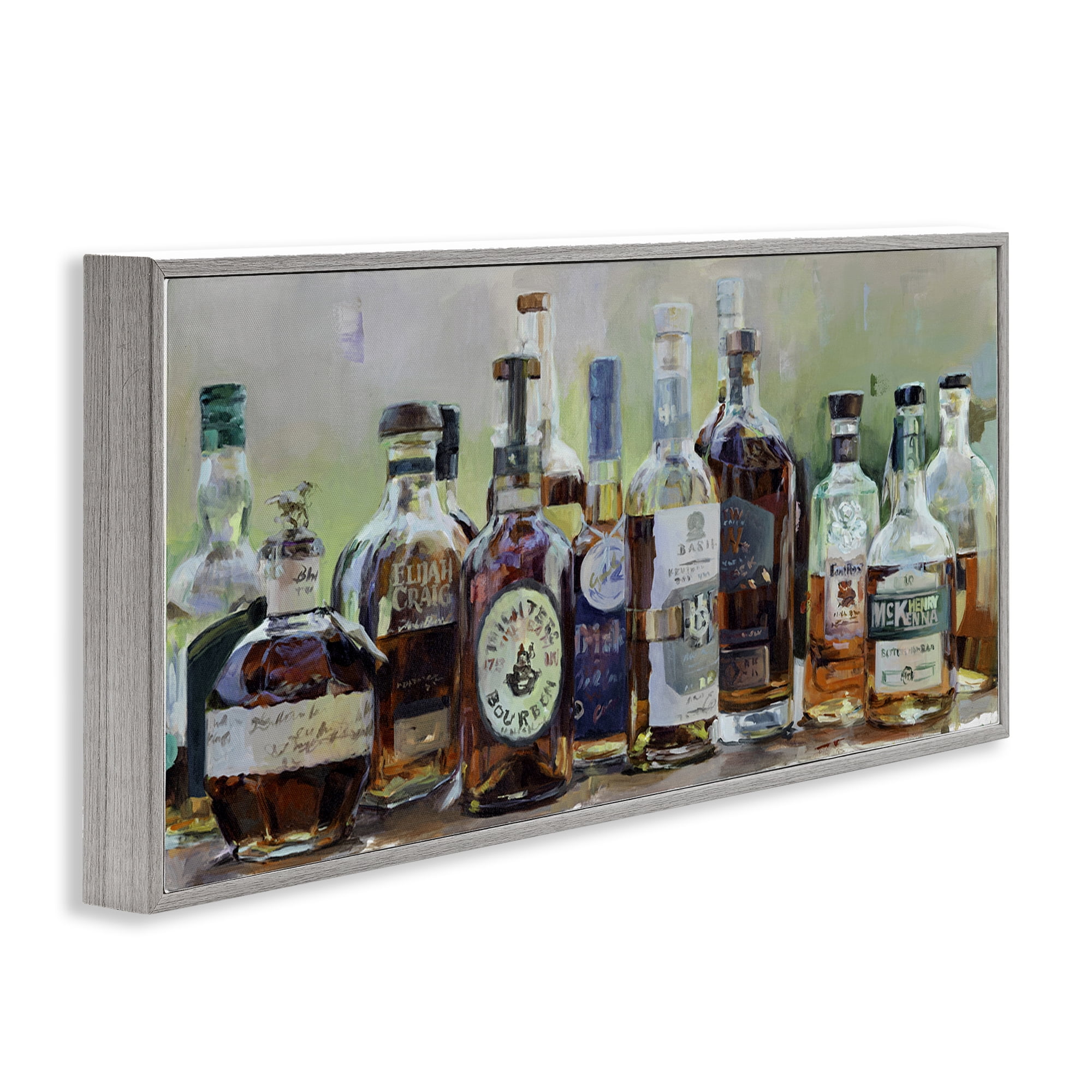 Stupell Industries Vintage Whiskey Bottles Display Gray Framed Giclee Art, design by Marilyn Hageman