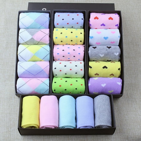 

5 Pairs Women Solid Color Dots Hearts Argyle Pattern Autumn Winter Ankle Socks