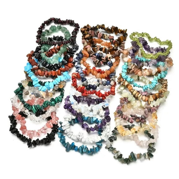 EOEMY Wholesale 15 Pcs Natural Gemstone Bracelet Stretch Chip Beads Crystal Bracelets