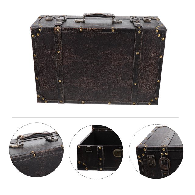 Minkissy 1Pack Cute Storage Box Light Brown Wooden Suitcase Box for Household Item