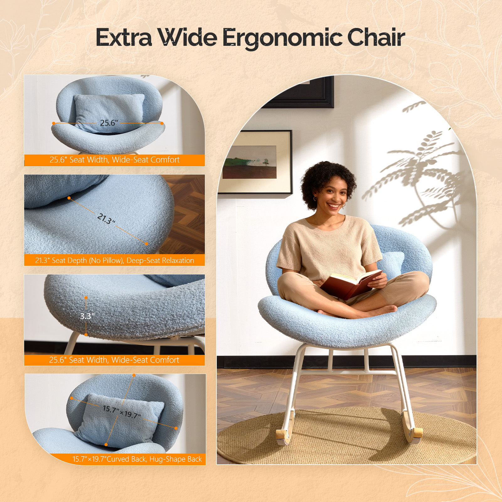 Ktaxon Rocking Accent Chair with Padded Seat, Cute Cozy Nest Style Nursery Chair, Teddy Fleece Glider Rocker with Wooden Metal Frame Light Blue