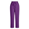 thumbnail image 5 of TtopsQueen Women Elastic Drawstring Straight Leg Pants, High Waist Lightweight Textured Trousers with Side Pockets, Loose Fit Vacation Casual Daily Wear Purple,M, 5 of 5