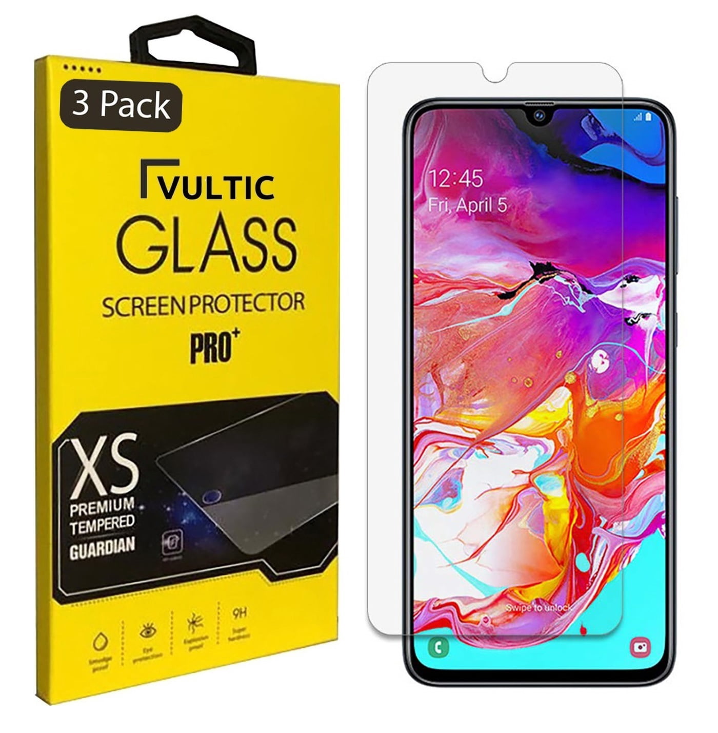Vultic [3 Pack] Screen Protector for Samsung Galaxy A70 [Case Friendly], Tempered Glass Film Cover
