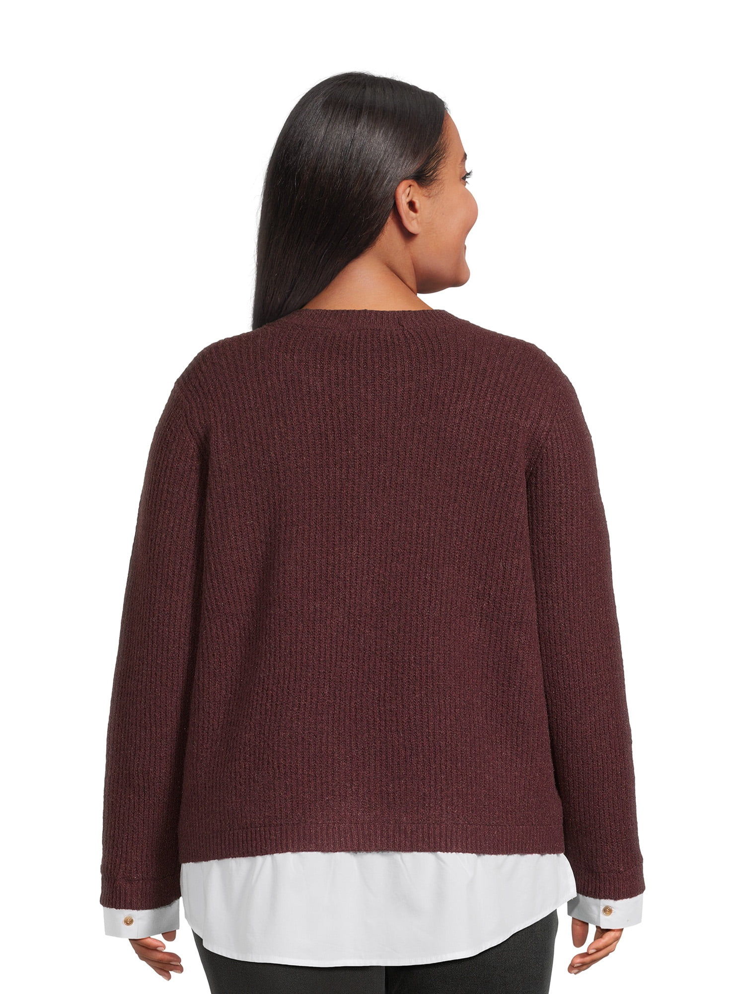 Terra & Sky Women's Plus Size Layered Look Cable Knit Sweater 