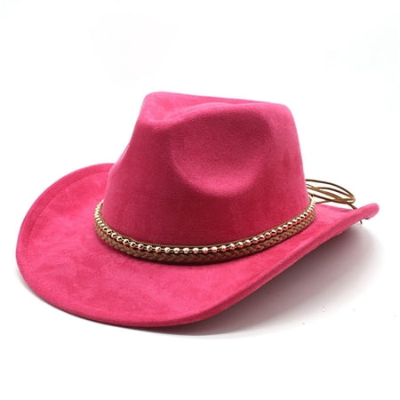 Gtoiithly Cowboy Hat for Women s Western Denim Curved Top Hat Brimmed English Jazz Style Comfortable for Daily Wear Parties and Outdoor Use Hot Pink