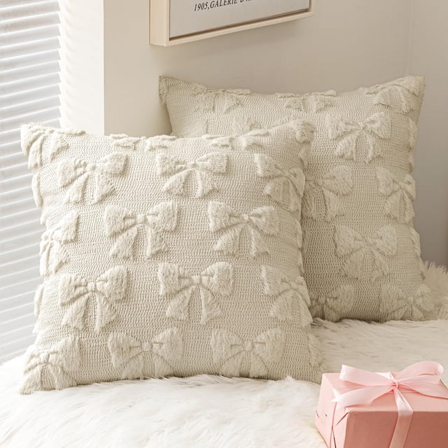 Fundas de almohada MIULEE Christmas Coquette, color beige con lazo, 45 x 45 cm