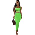 thumbnail image 4 of Women's Solid Sexy Spaghetti Strap 2‑Piece Dress Set Hollow‑Out Waist Ruched Bodycon Pencil Long Skirt Outfit for Party Gathering, 4 of 7