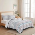 thumbnail image 5 of Quilts Queen Size Bedding Set, Pink Blue Boho Striped Lightweight Quilted Comforter, Southwestern Ethnic Tribe Vintage Soft Reversible Bedspread Coverlet with Pillow Covers for All Season, 90" x 96", 5 of 9