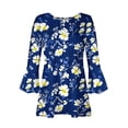 thumbnail image 5 of CYMMPU Fall Trendy Shirts 3/4 Sleeve Spring Tops Button V Neck Flare Sleeve Loose Fit Tunic Tops Flower Printed Blouses for Women Dressy Casual Empire Waist A Line T-Shirts Multicolor L, 5 of 5