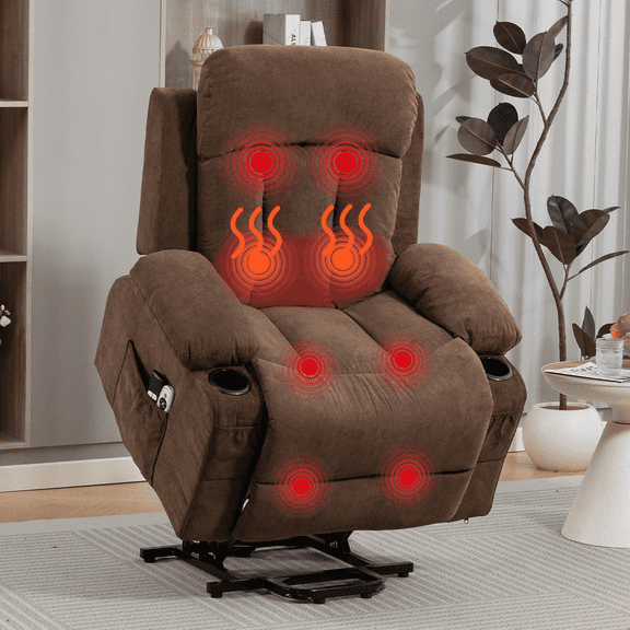 WENTUM Power Lift Recliner Chair for Elderly, Heat and Massage, Chair Side Pocket, USB Charge Port, Remote Control for Living Room, Brown