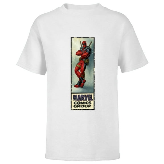 Marvel Deadpool Super Hero Comic Cover Corner Box Retro - Short Sleeve T-Shirt for Kids - Customized-White