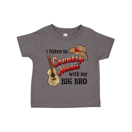 

Inktastic I Listen to Country Music with my Big Bro Guitar and Hat Gift Toddler Boy or Toddler Girl T-Shirt