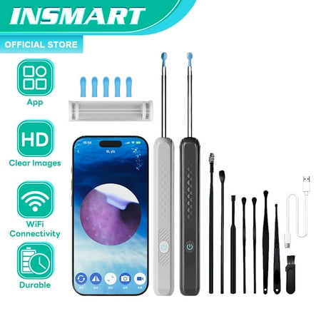 INSMART Ear Wax Removal, Ear Cleaner with 1080P HD Camera , Wirless Otoscope with 7 Pieces Set for Ear Cleaning