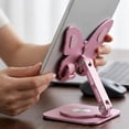 thumbnail image 4 of Butterfly Phone Stand for Desk, 360°Rotating Cell Phone Holder, Height & Angle Adjustable Aluminum Desktop Phone Stand,Foldable Portable Phone Holder Compatible with Smartphones and Tablets(Sky Blue), 4 of 9