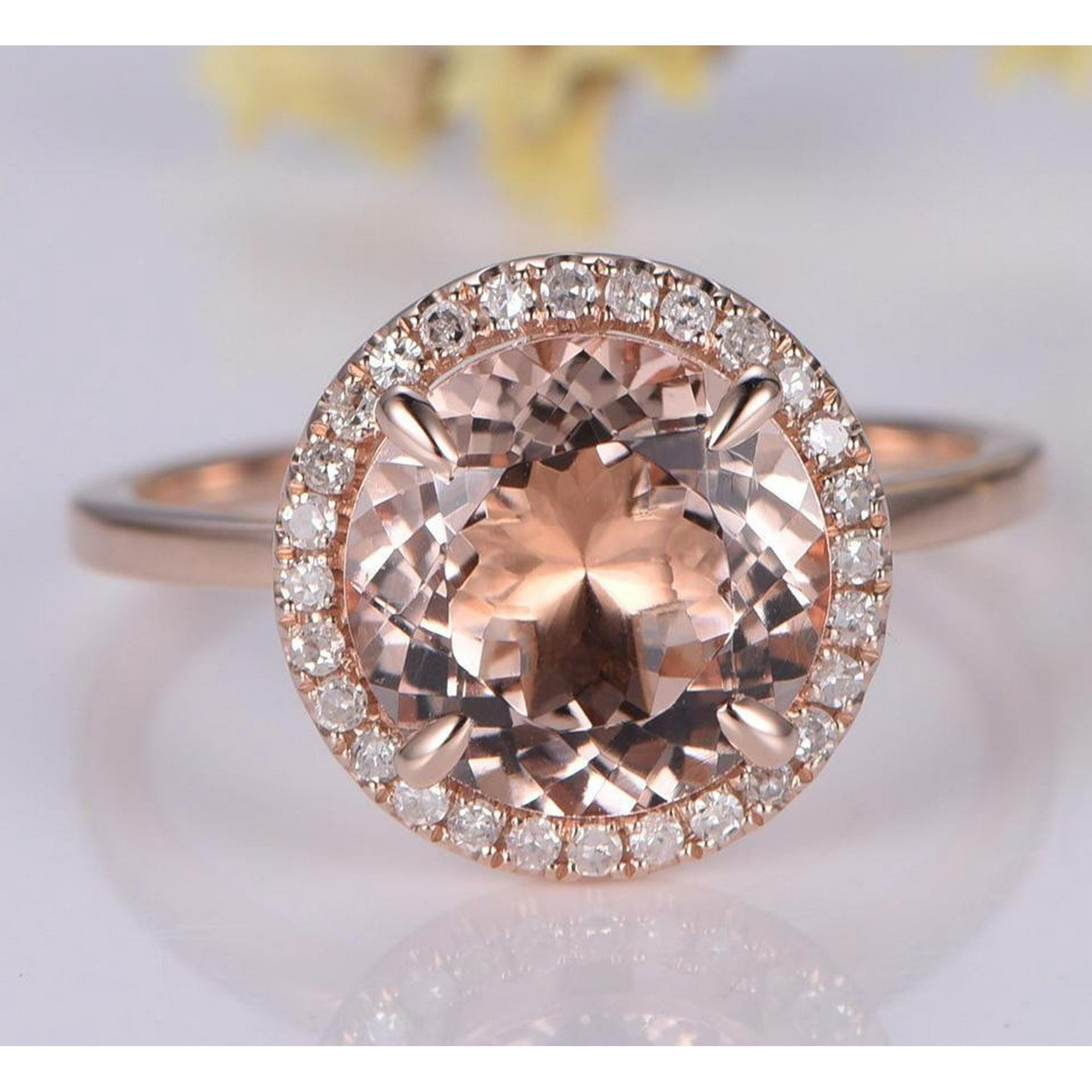 Limited Time Sale Antique Halo 1.25 carat Morganite and Diamond Halo Engagement Ring in 10k Rose Gold for Women Walmart