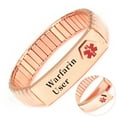 thumbnail image 2 of Wollet Elastic Rose Gold Medical Alert Bracelets for Women Men, 7.5'' (Stretchable)19CM, ID Bangles, Pre Engraved ''Warfarin User'', Jewelry Gifts for Dad Husband, Width:0.5'', 2 of 6