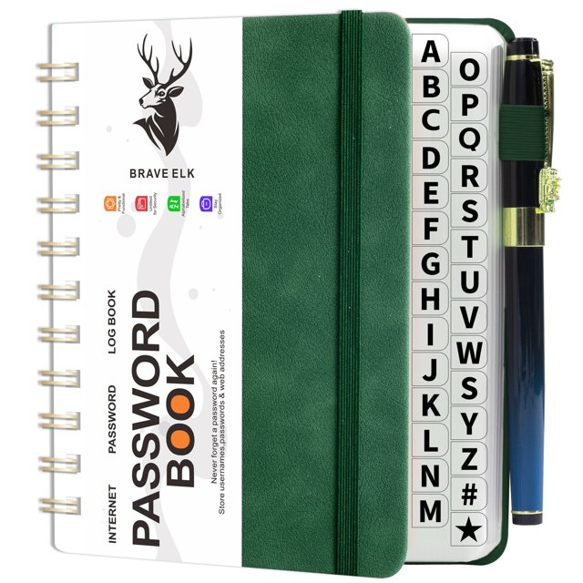 WHEANG Password Book – Internet Address & Password Organizer With Laminated Alphabetical Tabs – Password Journal – Hardcover Medium Size 6.1x4.8”