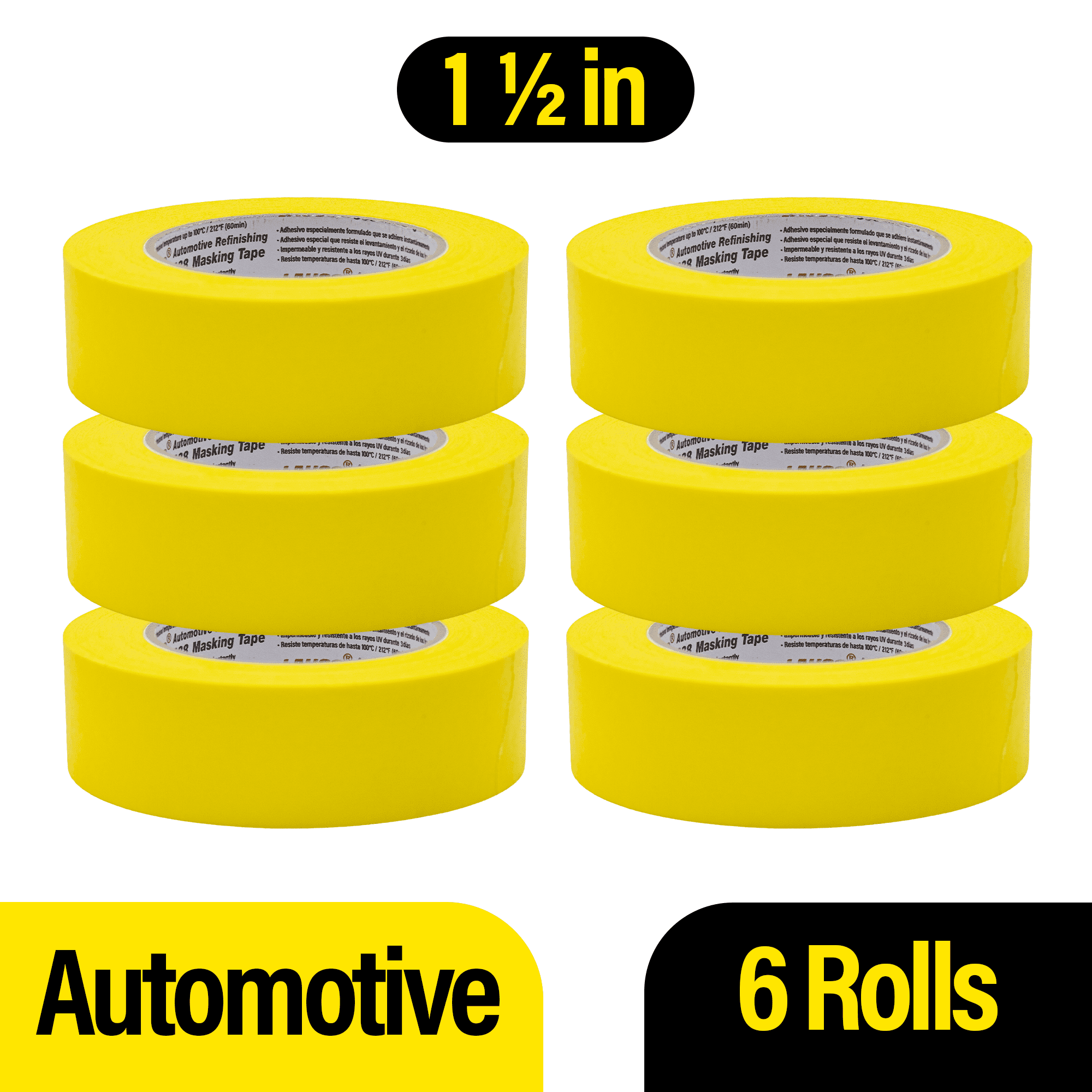 Automotive Masking Tape Yellow Painters Tape for Car Painting, High Temperature Resistant Refinishing Tape, Clean Removal No Residue, Professional Auto Body Shop Masking Tape Bulk (1.4in-6rolls)