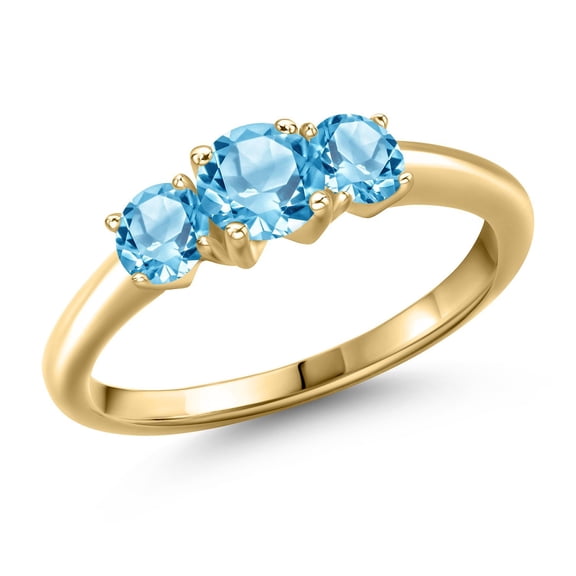 Gem Stone King 10K Yellow Gold Swiss Blue Topaz Engagement Ring for Women | 1.36 Cttw | Round 5MM | Gemstone November Birthstone | Size 5