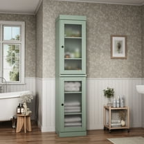 100% Solid Wood 16.5" Bathroom Cabinet with Frosted Glass Doors and Adjustable Shelves