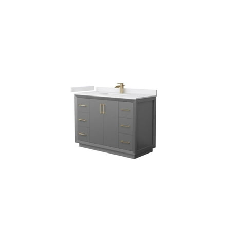 48" Gray Bathroom Vanity - Cultured Marble Top, Sink & Bronze Trim