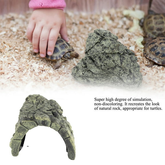 Cueva para escalón de los reptiles de tortugas, Adorno de decoración con terraza para escalar, escondite seguro, grande, hecho de resina no tóxica, para hábitat de de