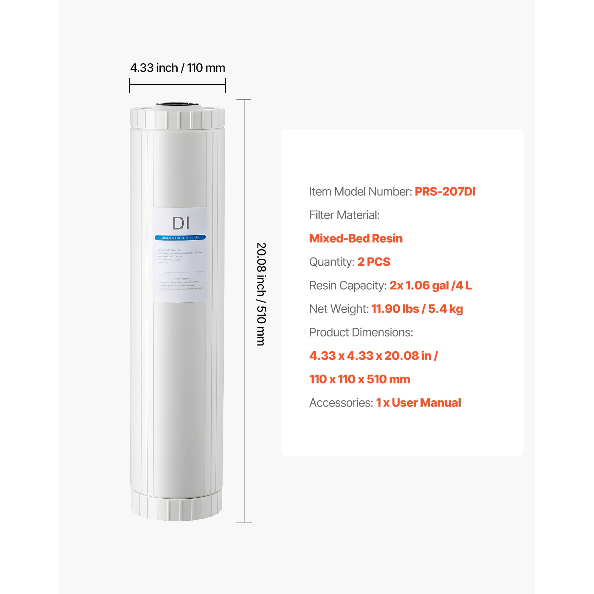 KFFKFF Deionized Filter for Spot-Free Car Wash System, 2 x 4L Mixed-Bed DI Resin Replacement - Compatible with PRS-207SLXC, PRS-TCXC, PRS-TCXC-PT, PRS-207XCGB Deionized Water Systems