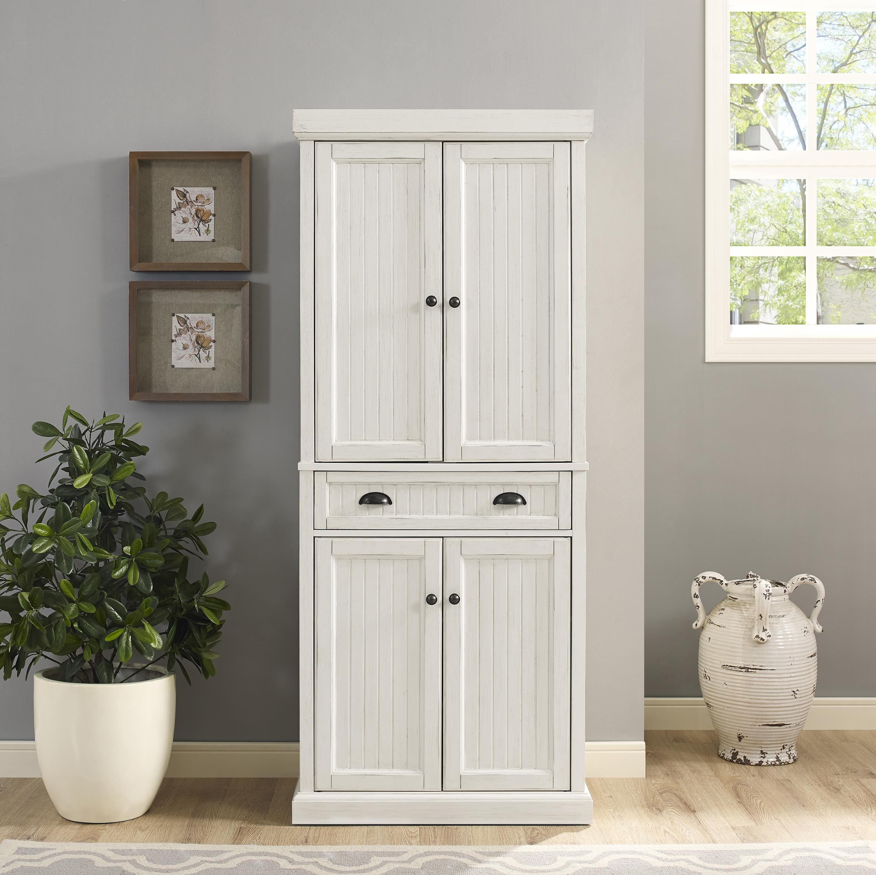 Crosley Furniture Seaside Coastal Pantry Storage Cabinet with Shelves, Kitchen, Dining, or Laundry Room