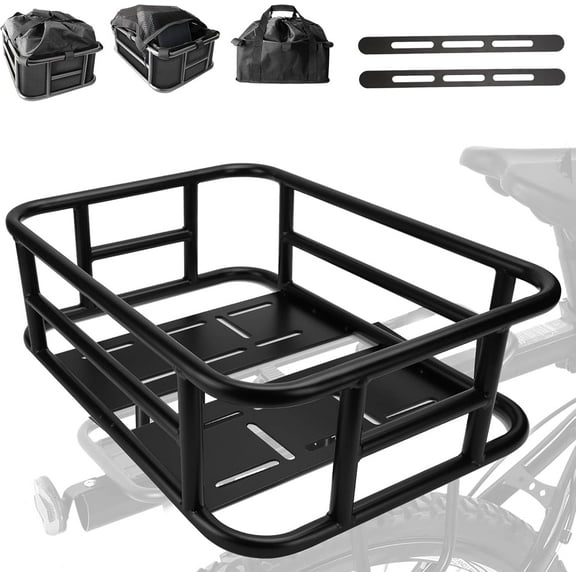 Large Heavy-Duty Bike Rear Basket – with Liner, Waterproof Cover & Cargo Net, Fits Most Bikes & E-Bikes