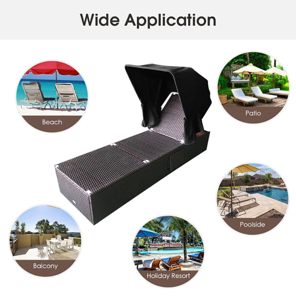 Aimee Lii Outdoor Adjustable Cushioned Chaise Lounge Chair with Folding Canopy, Patio Loungers, Black Aimee Lii Outdoor Adjustable Cushioned Chaise Lounge Chair with Folding Canopy, Patio Loungers, Black