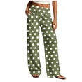 thumbnail image 3 of Polka Dot Pants, Women's Polka Dot Straight Leg Long Pants, Elastic Waist Comfortable Fabric with Side Pockets, Daily Casual Street | TruHer,Army Green L, 3 of 7