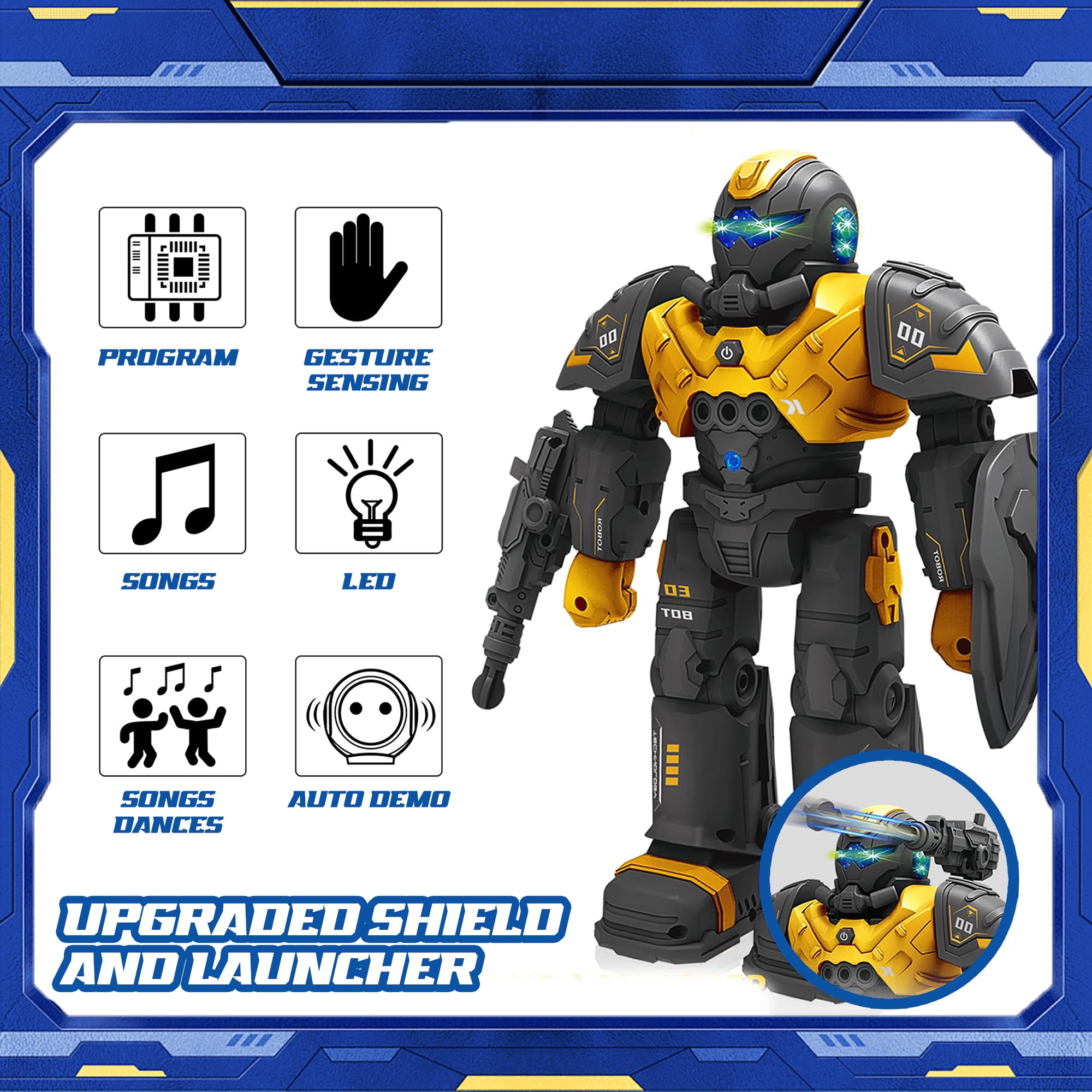 JUGAAD LIFE RC Robot Toys for Kids, Smart Remote Control Robot with Talking, Singing, Dancing, Programmable Interactive Gesture Sensing, Gifts for Boys Girls Age 3 4 5 6 7 8-12 Years Old (Yellow)