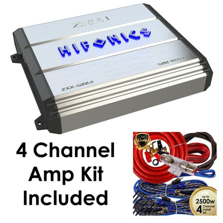 600w Amp - Hifonics Zeus ZXX-600.4 600W Class AB 4-Channel Car Amplifier w/ Amp Kit