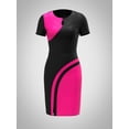 thumbnail image 2 of KRE Prime Women New Black and Pink Tone Round Neck Short Sleeve Slit Dress, 2 of 11