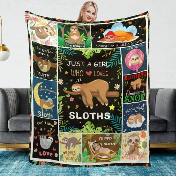 Sloth Blanket Gifts for Girls, Super Warm Soft Cozy Flannel Cute Blankets Funny Sloth Lovers Birthday Gifts Throw Sloth Decor Couch Sofa Bedding Blanket for Kids Baby Women Girl