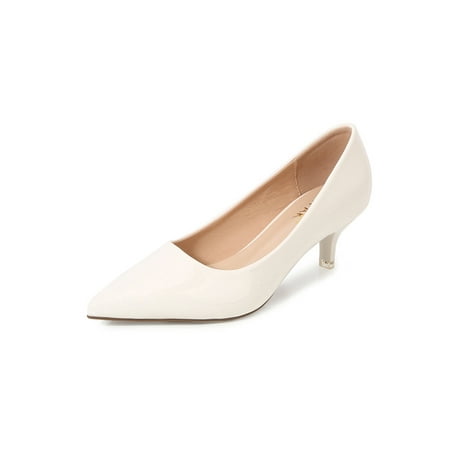 

Lacyhop Women Dress Shoes Comfort Work Pump Slip On Pumps Office Fashion Heeled Shoe Breathable Pointed Toe Mid Heels White 7