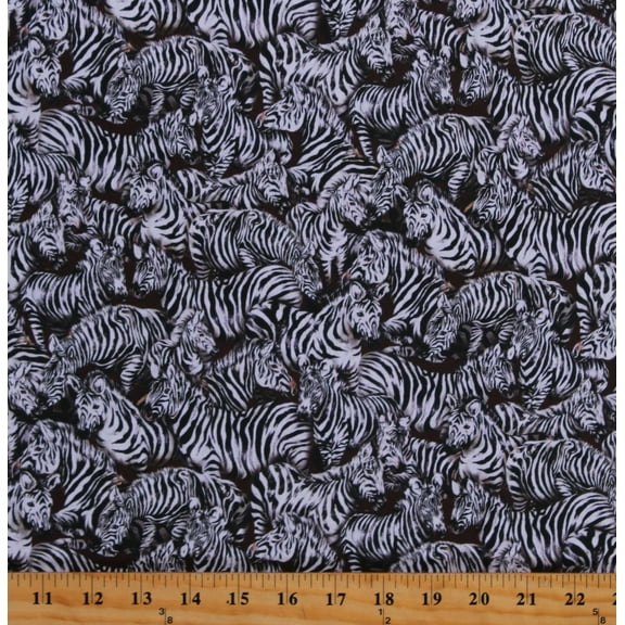 Cotton Zebras African Animals Wildlife Black and White Cotton Fabric Print by the Yard (OA59485-I)