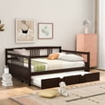 thumbnail image 1 of Full Wood Daybed with Roll Out Twin Trundle, Trundle Daybed Full Size, Standard Full Bed Frame, No Box Spring Required Sturdy Sofa Bed for Bedroom Living Room, 1 of 7