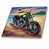3dRose Motorcycle parked on the beach at sunset - Ceramic Tile, 12-inch
