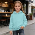 thumbnail image 2 of GobdXE Solid Cotton Blend Girls Pullover Hoodie Long Sleeve Waffle Texture Kangaroo Pocket Bubble Sleeve Loose Casual Children Sweatshirt,9-10 Years(Light Blue), 2 of 6