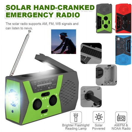 LNKOO [2021 Premium Version] Emergency-Solar-Hand-Crank-Radio Portable NOAA Weather Radios with AM/FM Alarm Reading Lamp 2000mAh Power Bank 6 LEDs Reading Lamp