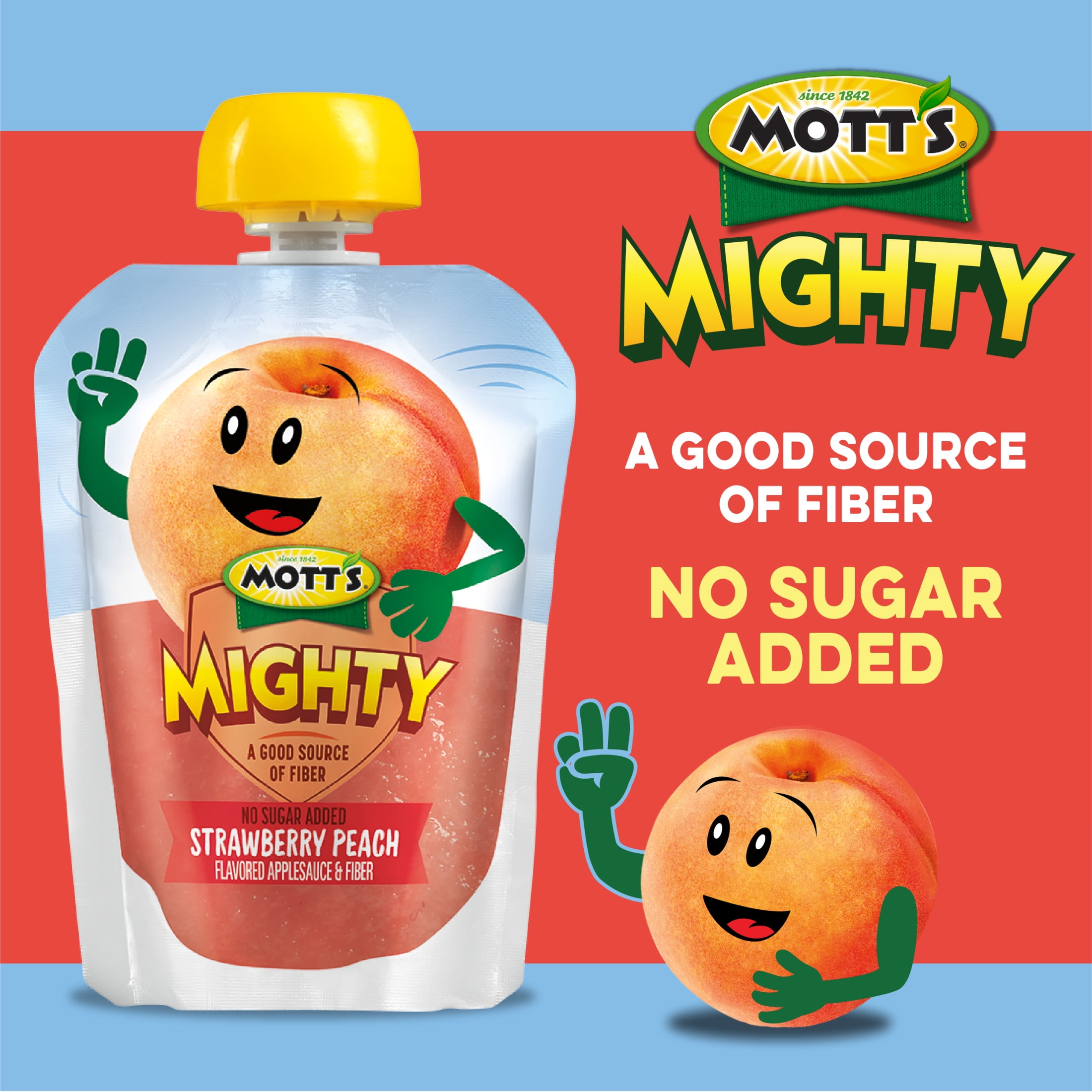 Mott's Mighty Strawberry Peach Applesauce, 3.2 oz, 12 Count Clear Pouches