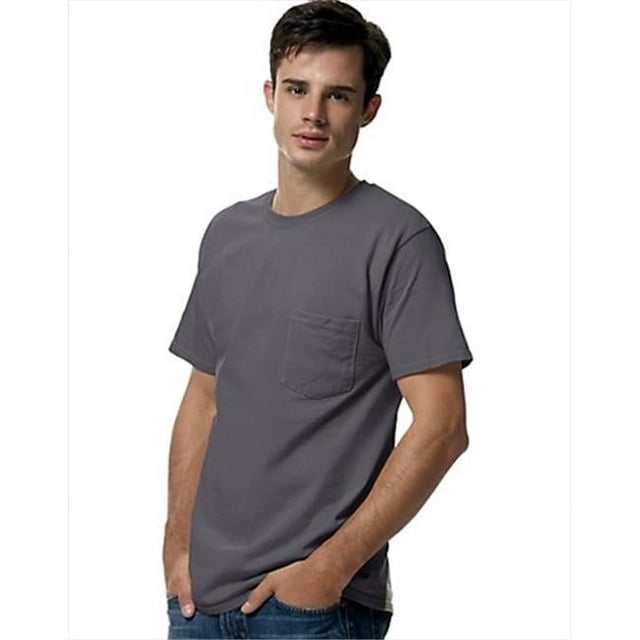 Hanes 5590 Tagless Pocket T-Shirt Size Large, Smoke Gray