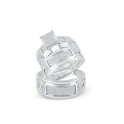 925 Sterling Silver Diamond Square Matching Wedding Set 1/2 Cttw