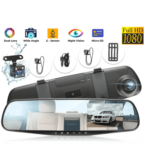 1080P HD Car Rearview Mirror Dual DVR Dash Cam Video Recorder