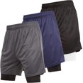 thumbnail image 2 of Ultra Performance 3 Pack Mens 2 in 1 Athletic Running Shorts 7 inch Inseam Workout Gym Compression Shorts for Men, 2 of 6